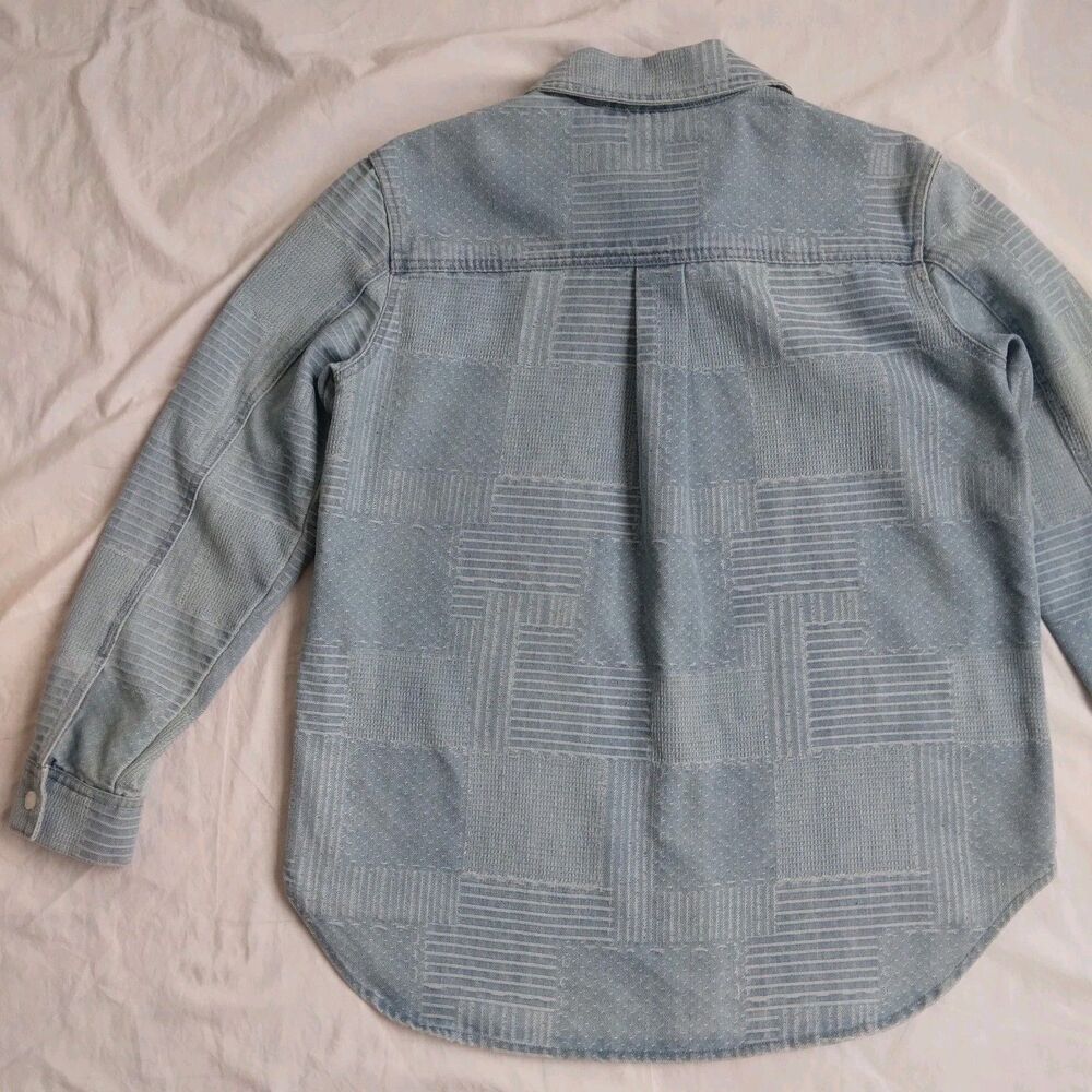 Bagatelle Collection Denim Shirt Shacket Textured Patchwork Button Down Womens M - Picture 10 of 12